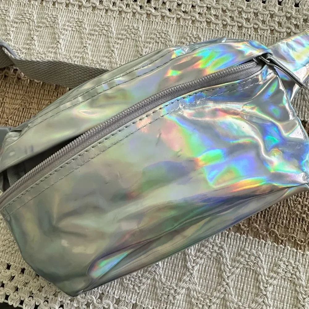 Holographic Silver Festival Fanny Pack Crossbody Purse